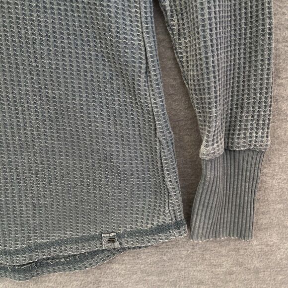 Seven 7 Y2K Henley Size S Waffle Knit Thermal Snap Buttons Bella Swan Gray Blue - Picture 3 of 9